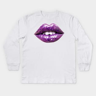 Bejeweled Purple Lips Kids Long Sleeve T-Shirt